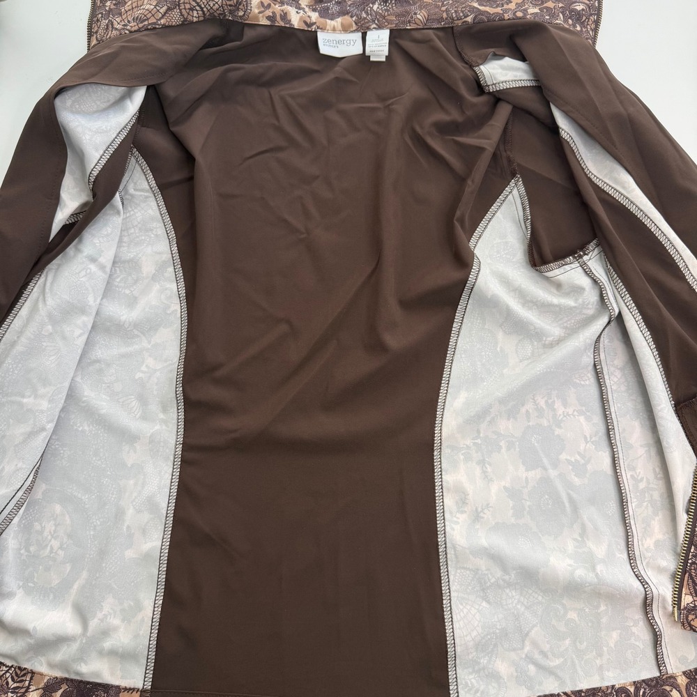 Zenergy by Chicos Size 1 Brown Lace Animal Print Zip Up Jacket Womens Medium - Picture 7 of 12